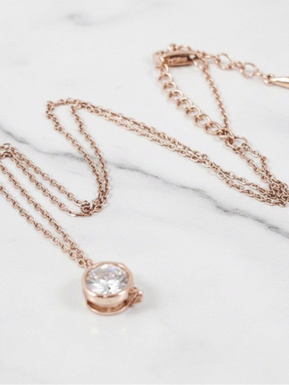 Rose Gold CZ Bezel Set Solitaire Necklace